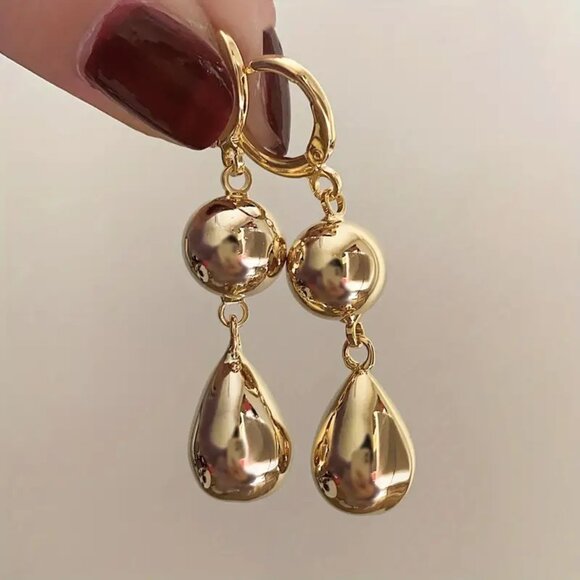 Ball Water Drop Hoop Earrings New - Picture 1 of 4